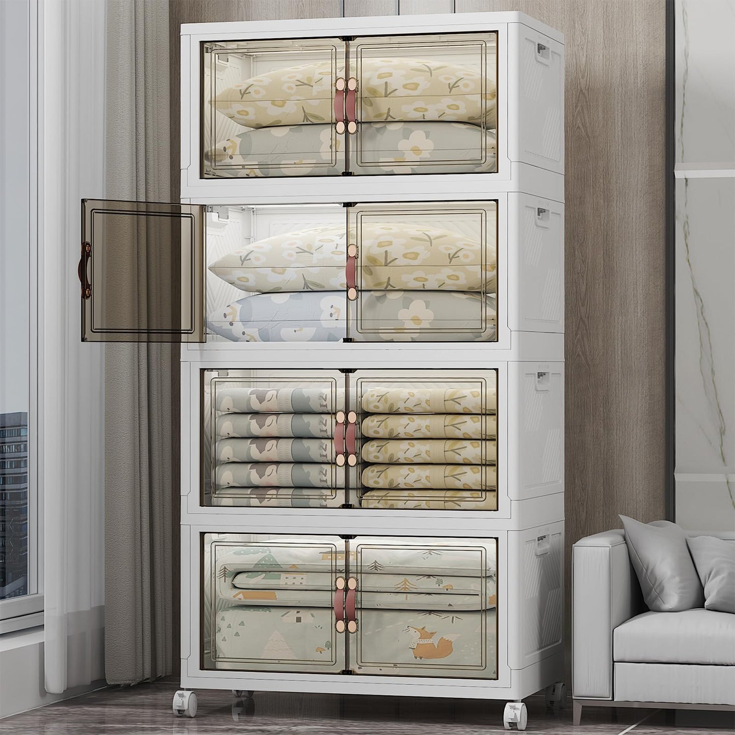 UAMFURI 700QT Stackable Storage Bins with Lids, Storage Cabinet with Wheels