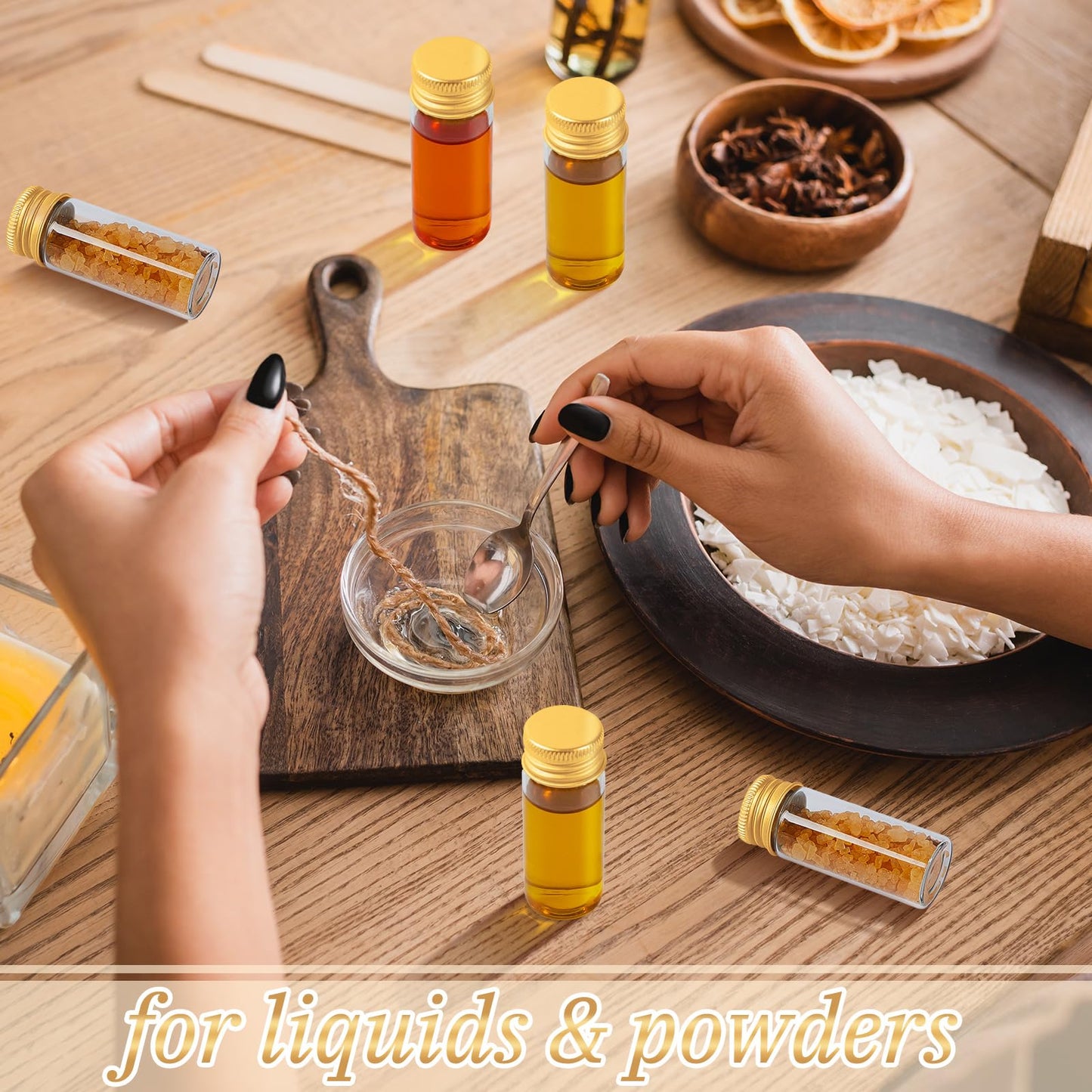 Didaey 100 Pcs Small Clear Vials Spice Mini Jars with Lids Mini Glass Bottles with Screw Aluminum Metal Caps Tiny Jars Sample Containers for Powder Cream Cosmetic Jewelry Wedding (10 ml,Gold Caps)
