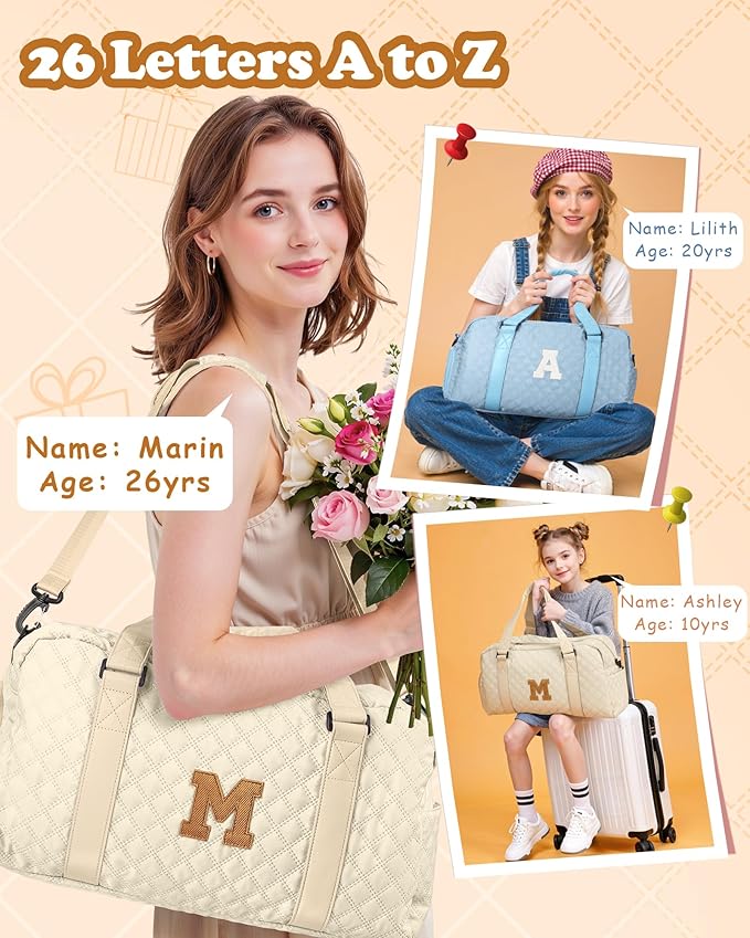 Gifts for Girls Age 10 11 12 13 14 15 16 17 18, Initial Travel Duffel Bag, Graduation Gifts for Her, Monogram Overnight Bag, Gift for Friend Sister Women gifts