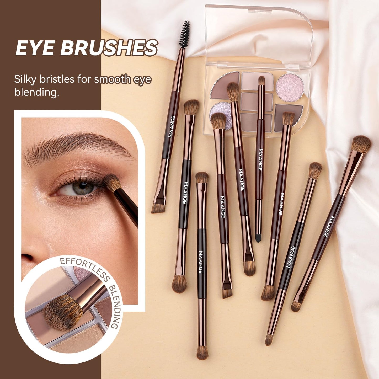 MAANGE 13 Pcs Foundation Makeup Brush Set With Bag, Make up Brushes, Double-End Multi Functional Makeup Brushes, Professional Face Brush Set Tools For Liquid Powder Concealer Cream Blush (Brown)
