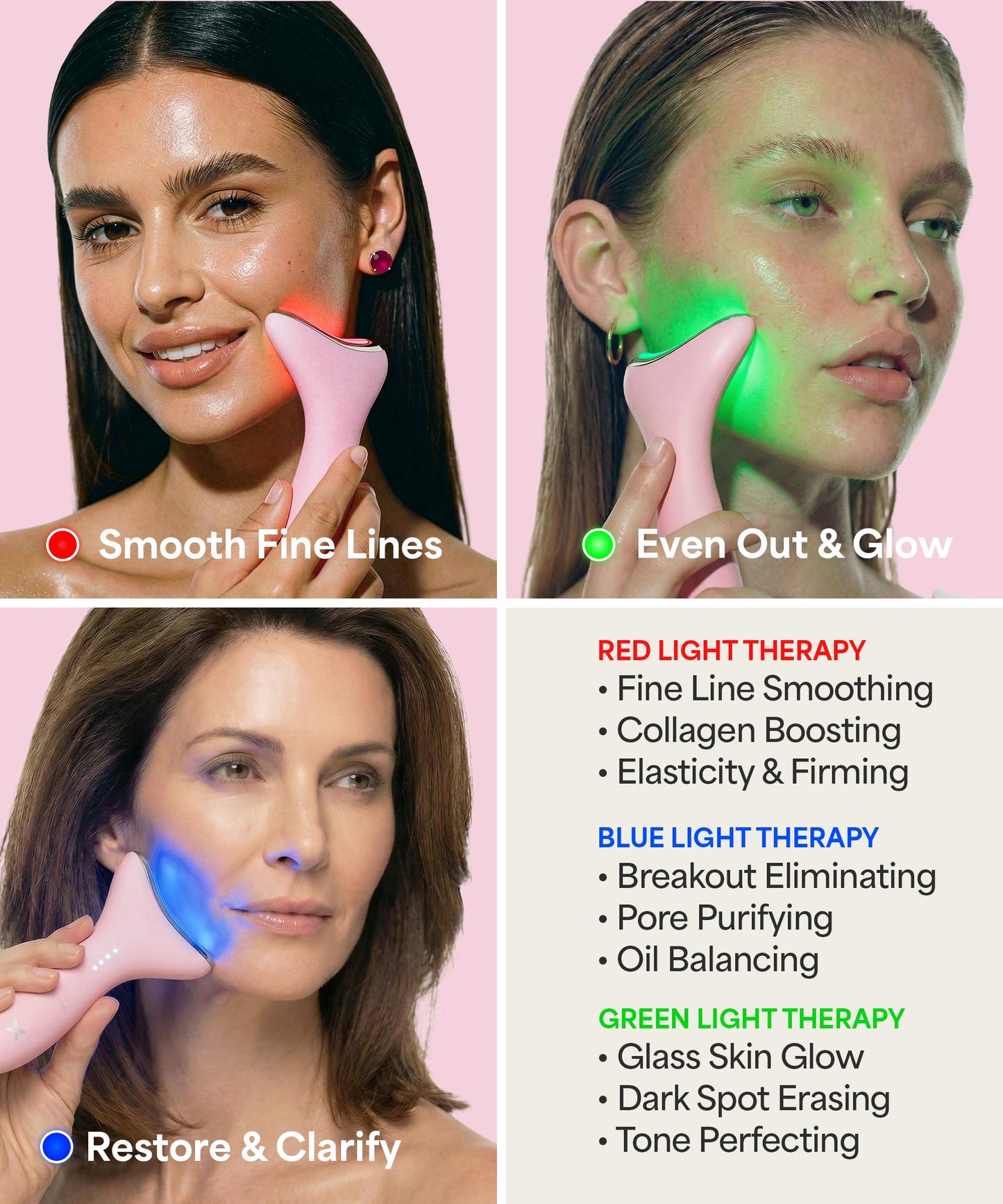 REVO Genie Facial Massager for Face and Neck, LED Beauty Device with Heat and Vibration, Depuffing Sculpting Tool with Red Blue Green Light Modes for Skincare Routine