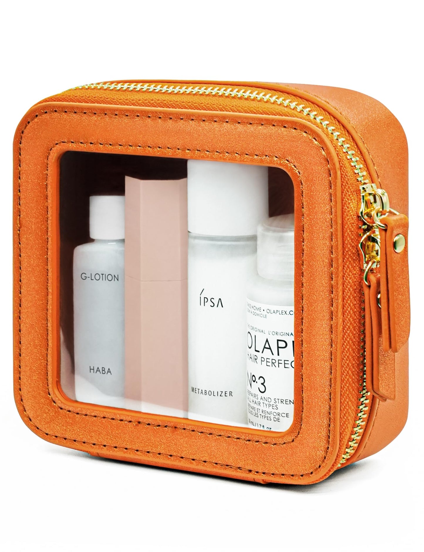Popvibe Clear Makeup Bag with Zipper Small Travel Cosmetic Case Orange Mini Pouch for Purse Accessories Car Storgae Essentials Bag Purse Pouch Organizer Compact Small Clear Toiletry Bag for Traveling