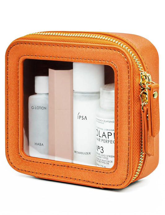 Popvibe Clear Makeup Bag with Zipper Small Travel Cosmetic Case Orange Mini Pouch for Purse Accessories Car Storgae Essentials Bag Purse Pouch Organizer Compact Small Clear Toiletry Bag for Traveling