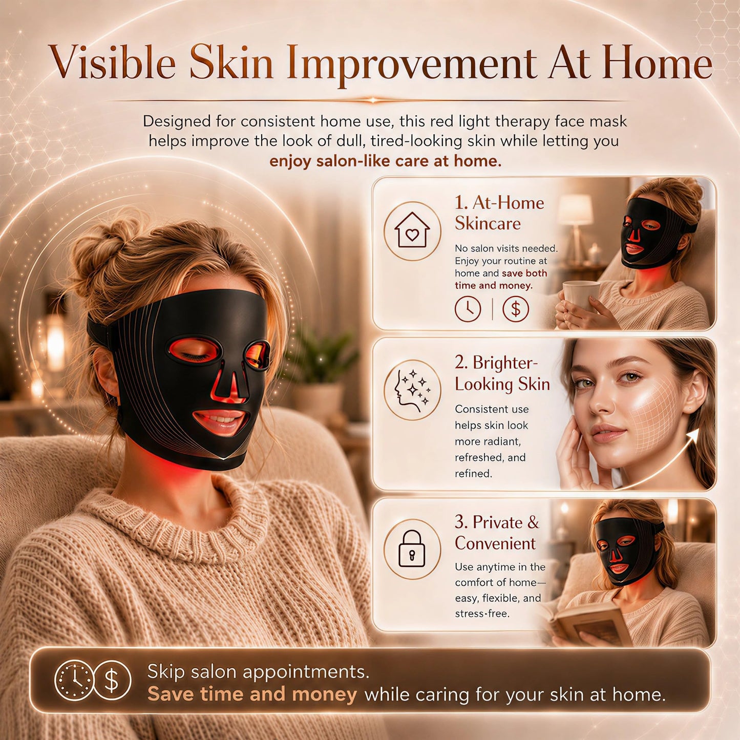 FSA, HSA Eligible Face Mask Light Therapy, LED Red Light Therapy Mask with 850nm Near Infrared, Acne Treatment,4 Lights Program Treatments for Face