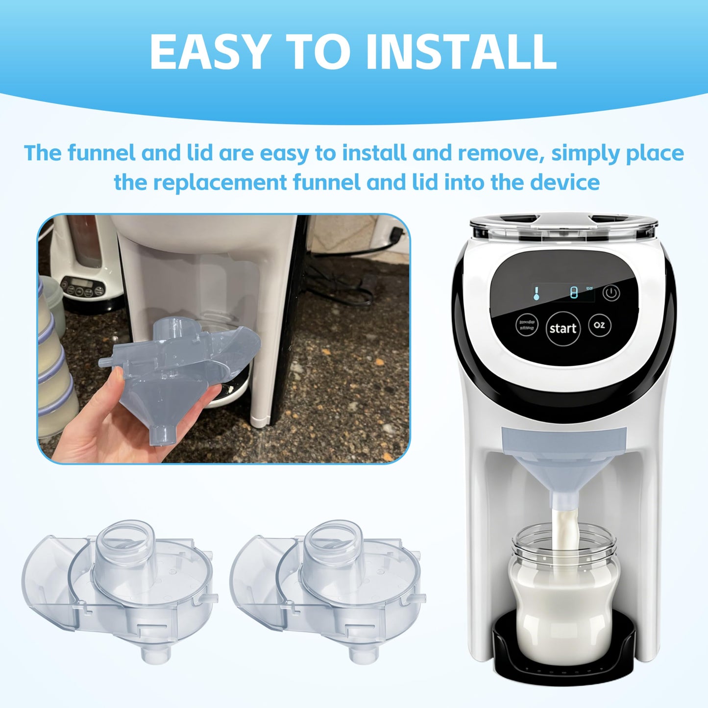 Funnel & Cover Replacement, for Baby Brezza Formula Pro Advanced & Pro Advanced WiFi, 2 Pack