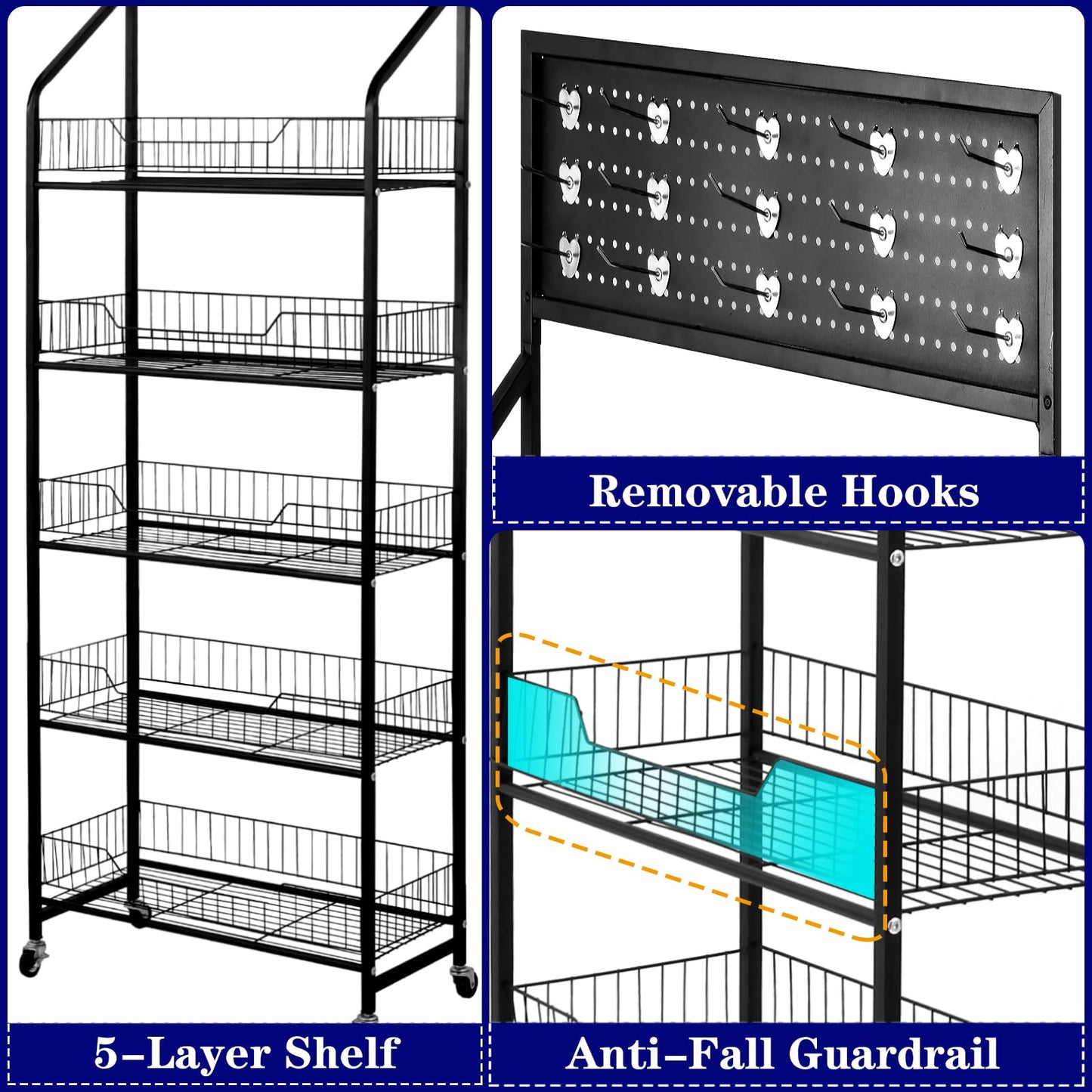 Snack Rack Display Stand, 5 Tier Retail Display Shelves, Snack Organizer