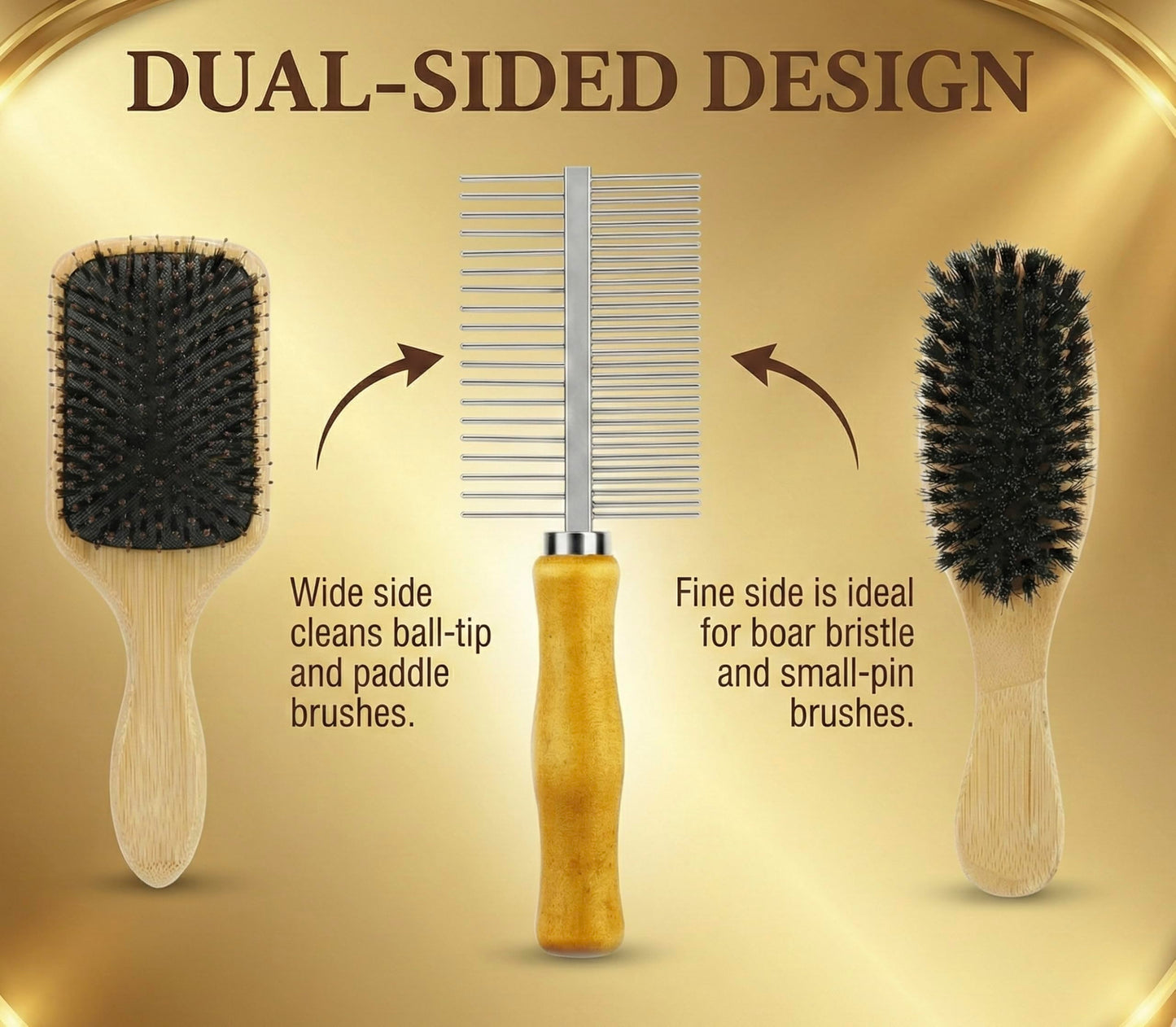 XCEL 2-in-1 Hair Brush Cleaner Tool, Dual-Sided Hairbrush Cleaning Rake & Comb for Removing Hair, Lint, Dust and Product Buildup from Paddle, Boar Bristle, Round and Detangling Brushes