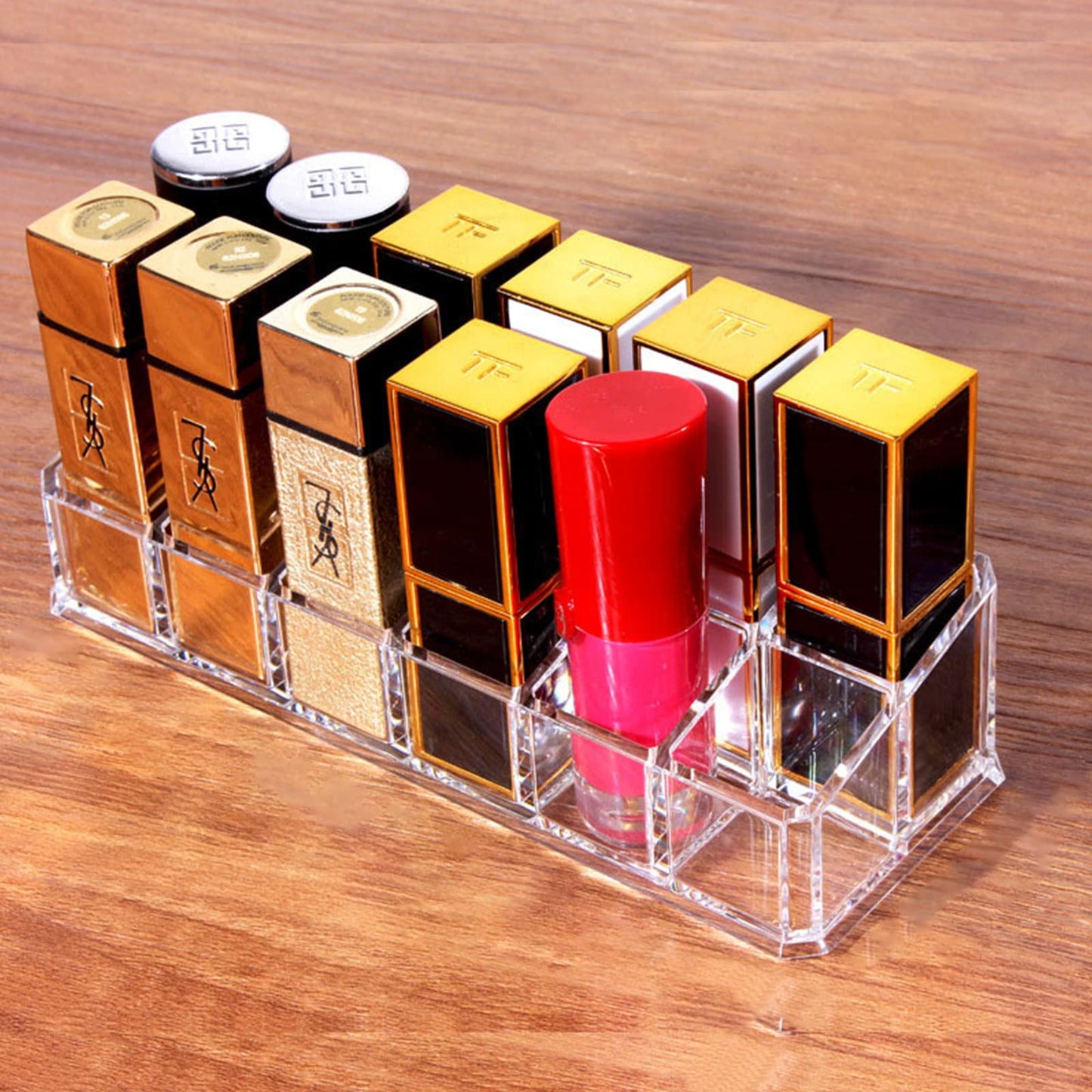 LtyTz Lipstick Holder 12 Spaces Lipgloss Organizer, 2 Rows - Nail Polish Organizer Makeup Holder & Cosmetics Storage Display
