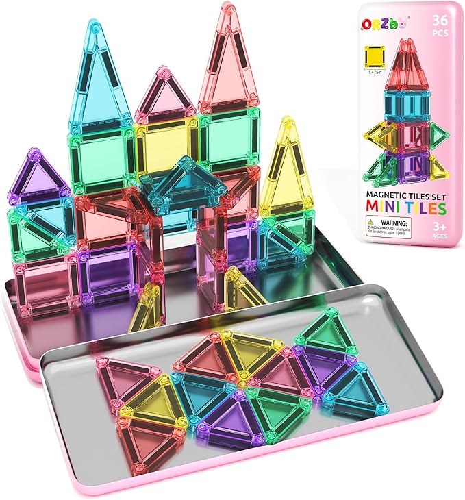 Mini Magnetic Tiles Toddler Travel Essentials Set with Case, Magnetic Blocks Building Montessori Educational Learning Sensory Preschool Toys for 3+ Year Old Boys Girls Birthday Gifts