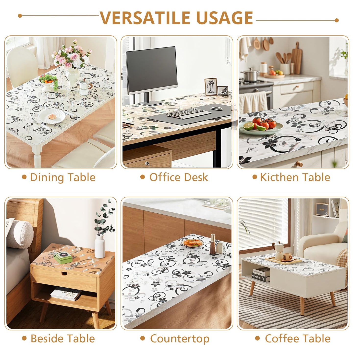 LovePads Floral Clear Table Cover Protector - 40 x 72 Inch Thick Plastic Table Cloth, Waterproof PVC Desk Mat for Dining Room Table, Wood Furniture Topper, Anti-Scratch Desk Pad for Kids Writing,