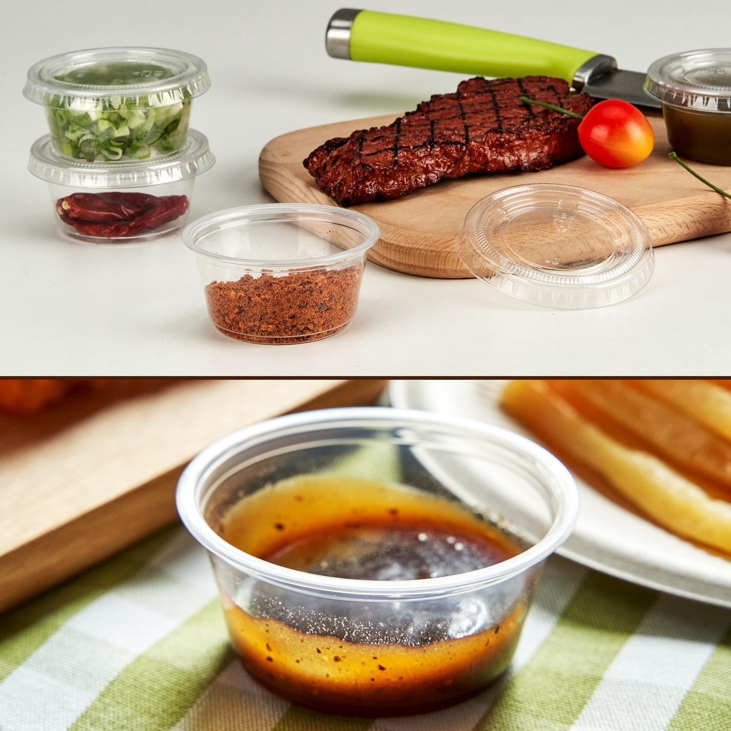 2 oz 500 pack Jello Cups with Lids, Disposable Souffle Cups with Lids, Clear Portion Cups for Dipping Sauce, Salad Dressing, Samples, Meal Prep, and Condiment, Ideal for Lunch, Party to Go, Trips
