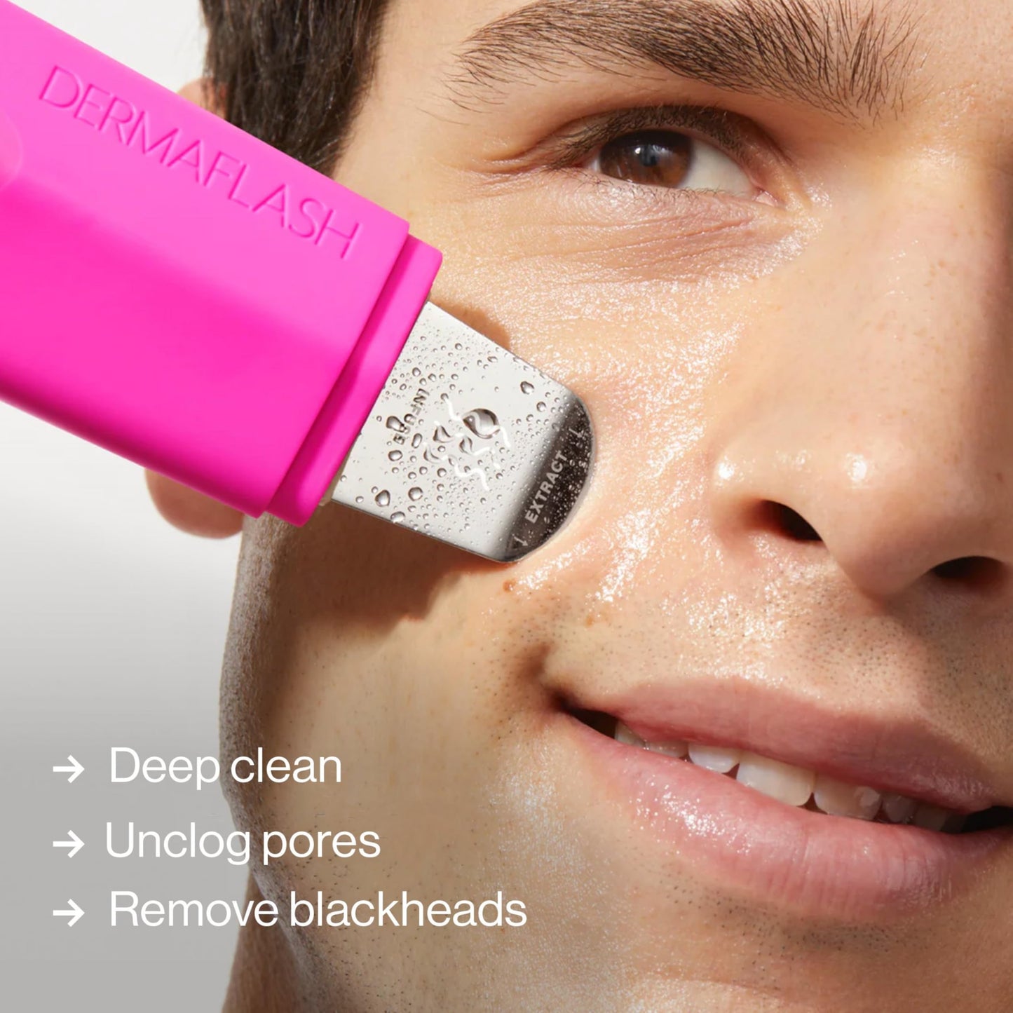 DERMAFLASH DERMAPORE+ Skin Care Device, Ultrasonic 2-in-1 Pore Extractor and Skincare Infuser, Pop Pink