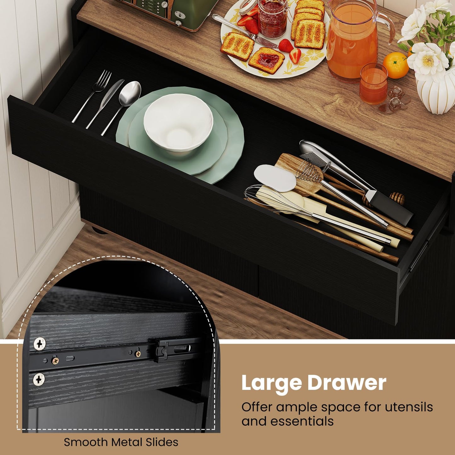 Giantex Sideboard Buffet Cabinet with Storage, Wooden Kitchen Storage Cabinet with Drawer and Push-to-Open Doors, Modern Coffee Bar Cabinet for Kitchen Living Room, 31.5”x12”x27.5” (Black)