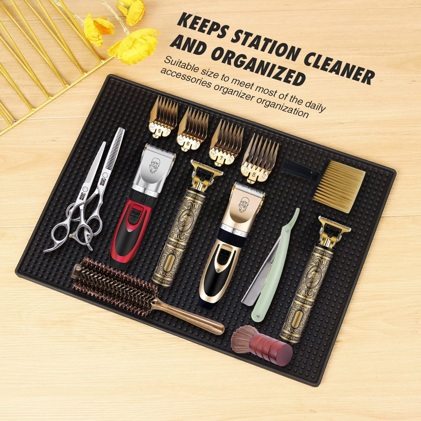 MoyRetty Bar Service Spills Mat, Barber Station Mat, 15.7x11.8 Inches, Professional Hair Stylist Clippers Accessories Supplies Tools, Salon and Barbershop Pads