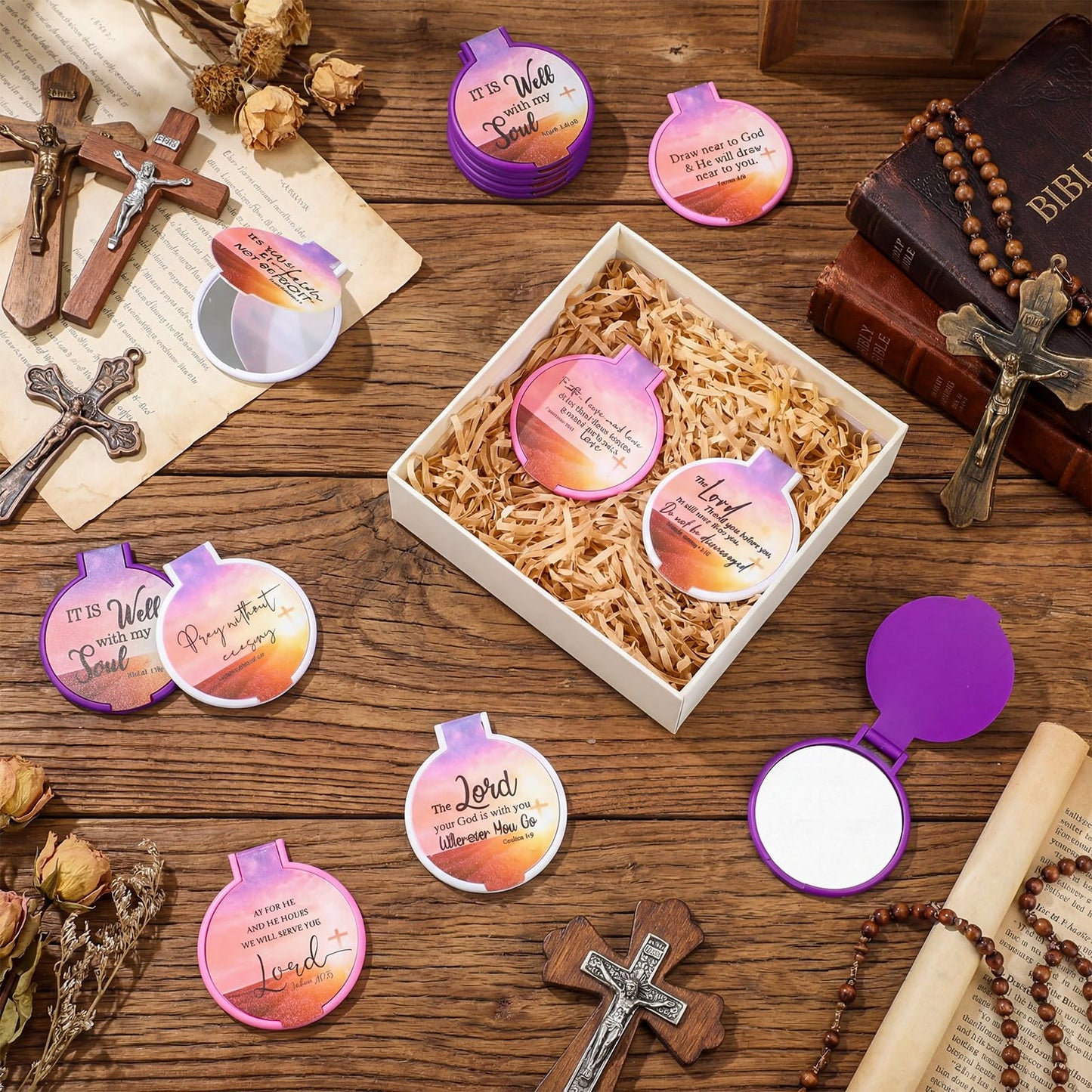 Meanplan Christian Mothers Day Compact Mirrors with Bible Verses Religious Gifts for Women Mothers Day Church Favors(36 Set)