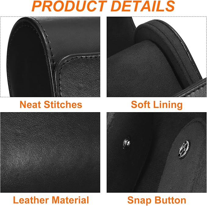 HARFINGTON Watch Roll Travel Case 3 Slot Portable Leather Watch Case for Men and Women, Watches Storage Organizer with Removable Pillows for Traveling, Display, Home Storage, Black
