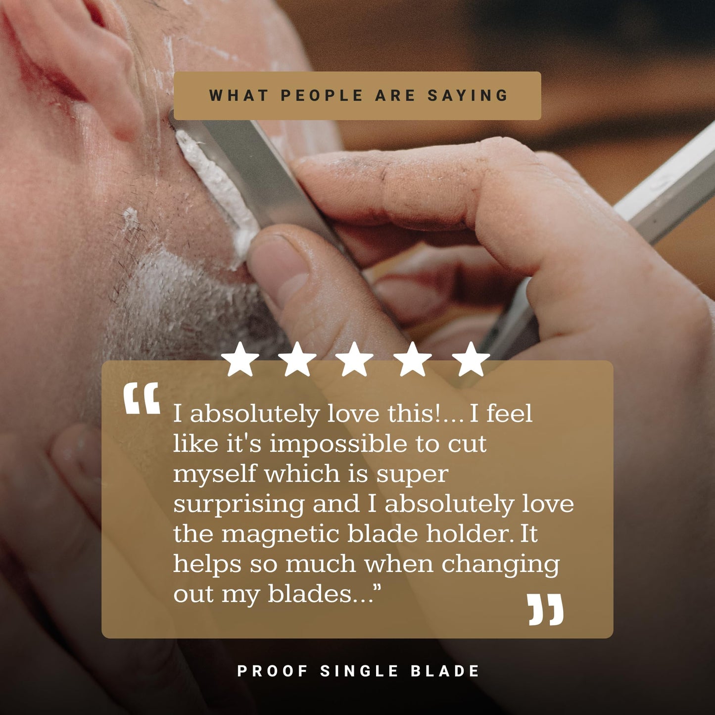 Proof Straight Razor for Men - CNC Machined Aluminum Single Blade Shaving Razor with Scalloped Edge, Lightweight Ergonomic Handle for Beard Shaping, Neck & Barber Style Shaves, Includes Leather Sleeve