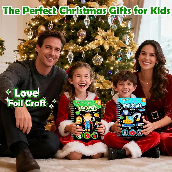 FUNNYB&G Foil Art Craft for Kids - Christmas Crafts Gift Party Favors Stocking Stuffers for Kids Fun Art Supplies Creative Birthday Gift Travel Toys for Girls Boys 4 5 6 7 8 9 Years Old (Farm)
