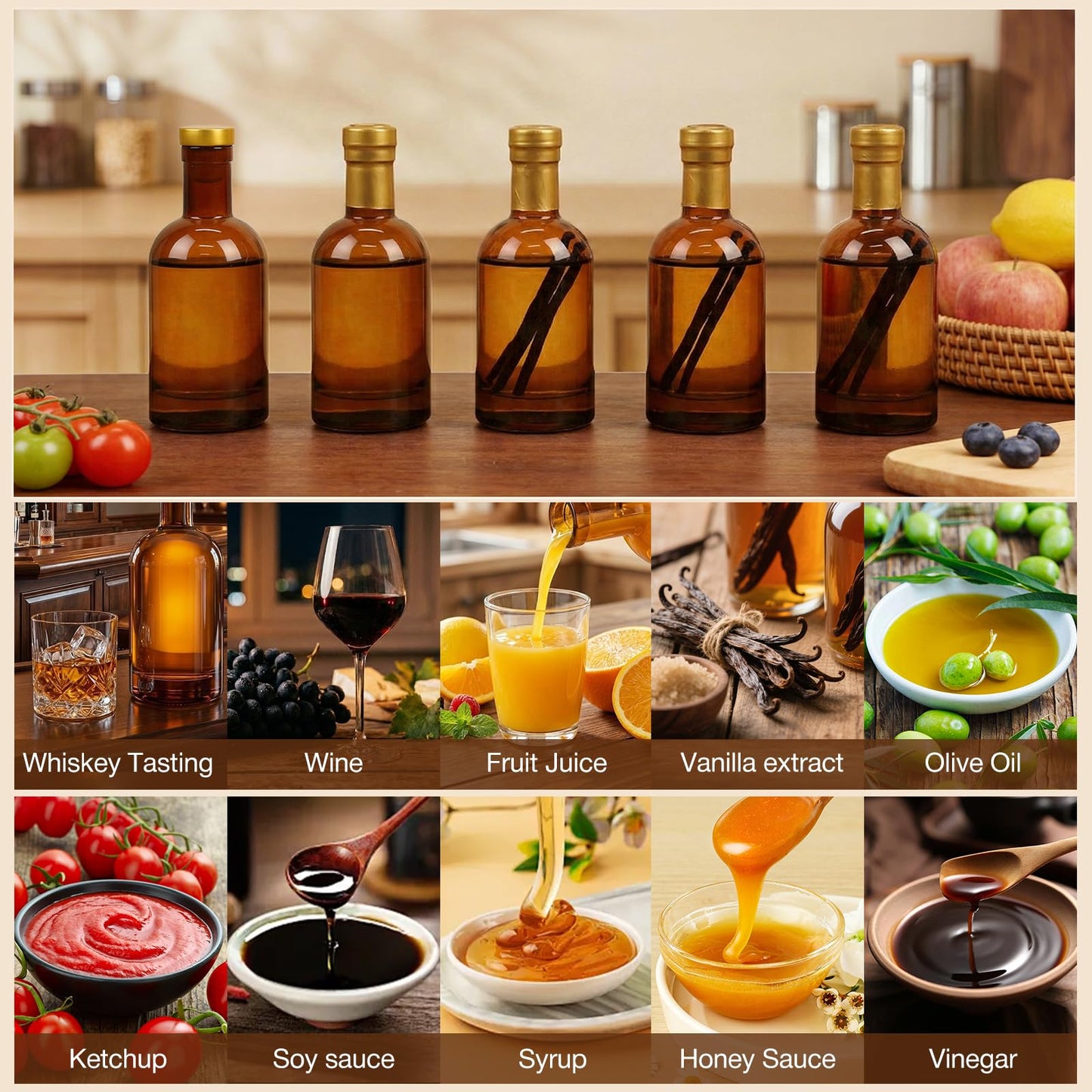 TBWIND 12 Pack 6oz/200ml Amber Glass Bottles with T-Top Corks
