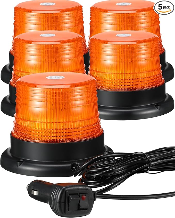 Leelosp 5 Pack 60 LED Amber Beacon Strobe Lights, 12v-24v Amber Warning Safety Flashing Beacon Strobe Light with Magnetic and 16ft Straight Cord for Truck Vehicle Forklift Tractor Golf Carts Utv Car