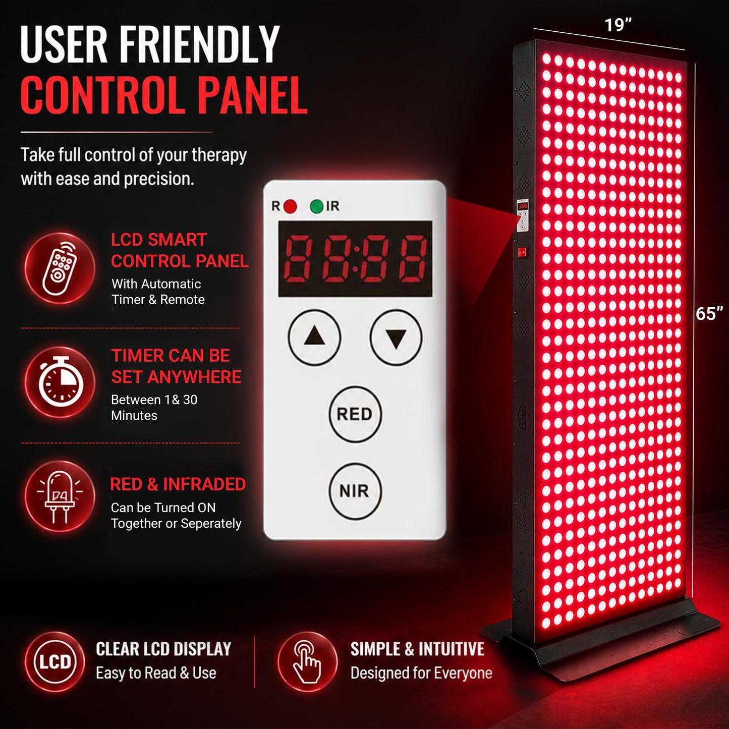 EXESAS Red Light Therapy Device for Full Body, 630nm, 660nm, 810nm & 850nm, Near Infrared Dual-Chip Clinical Grade LED Panel for Smooth Skin, Weight, Pain and Overall Wellness (800LED)