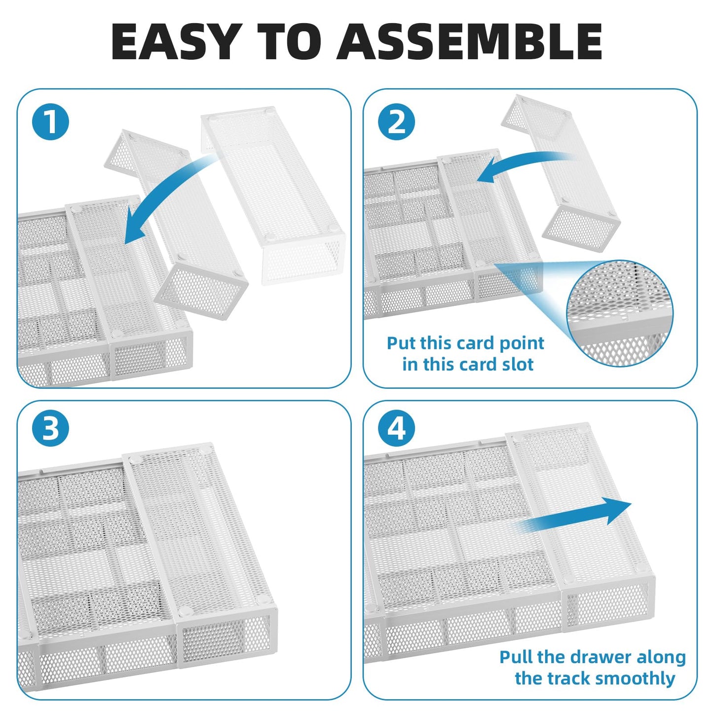 Marbrasse Expandable Desk Drawer Organizer, Mesh Drawer Organizer Tray with 10 Adjustable Compartments, Desk Organizers and Accessories for Office Supplies, Makeup & Vanity (Expandable White-2 pack)