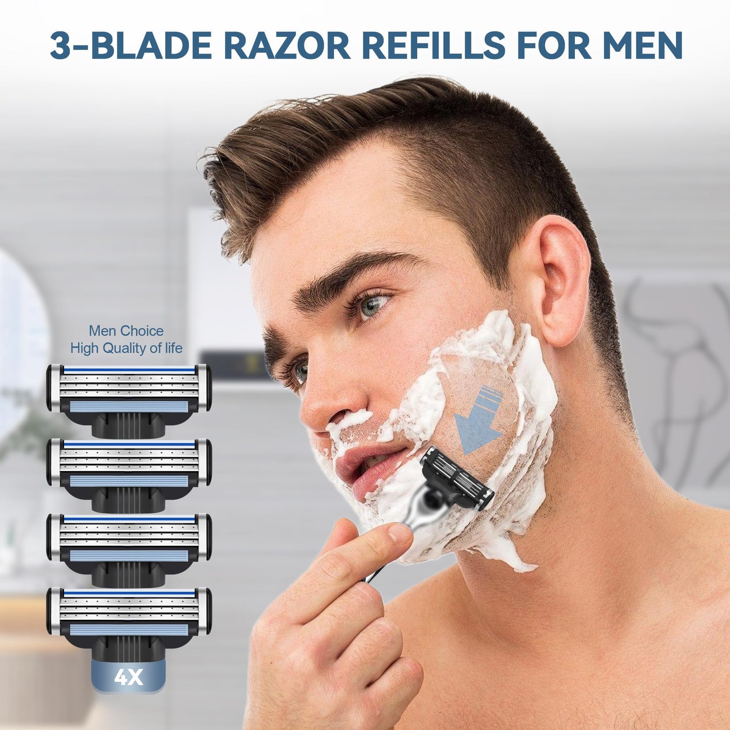 Razor Refills for Men, 24 Count 3-Blade Shaving Blades with Dual Lubrication, Compatible with Mach3 Razor Handles - Value Pack