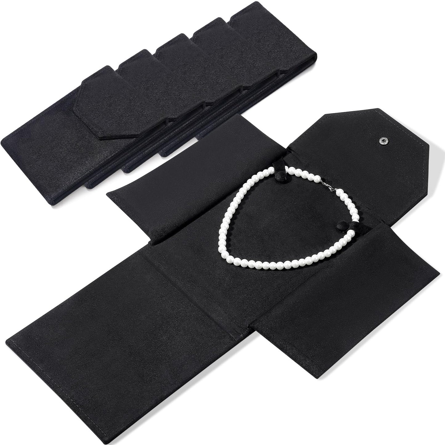 Kenning 6 Pcs Velvet Necklace Jewelry Display Folder Travel Necklace Organizer Women Pearl Jewelry Pouch Gift Bag(Black)