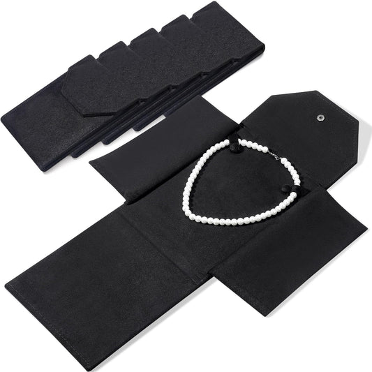Kenning 6 Pcs Velvet Necklace Jewelry Display Folder Travel Necklace Organizer Women Pearl Jewelry Pouch Gift Bag(Black)