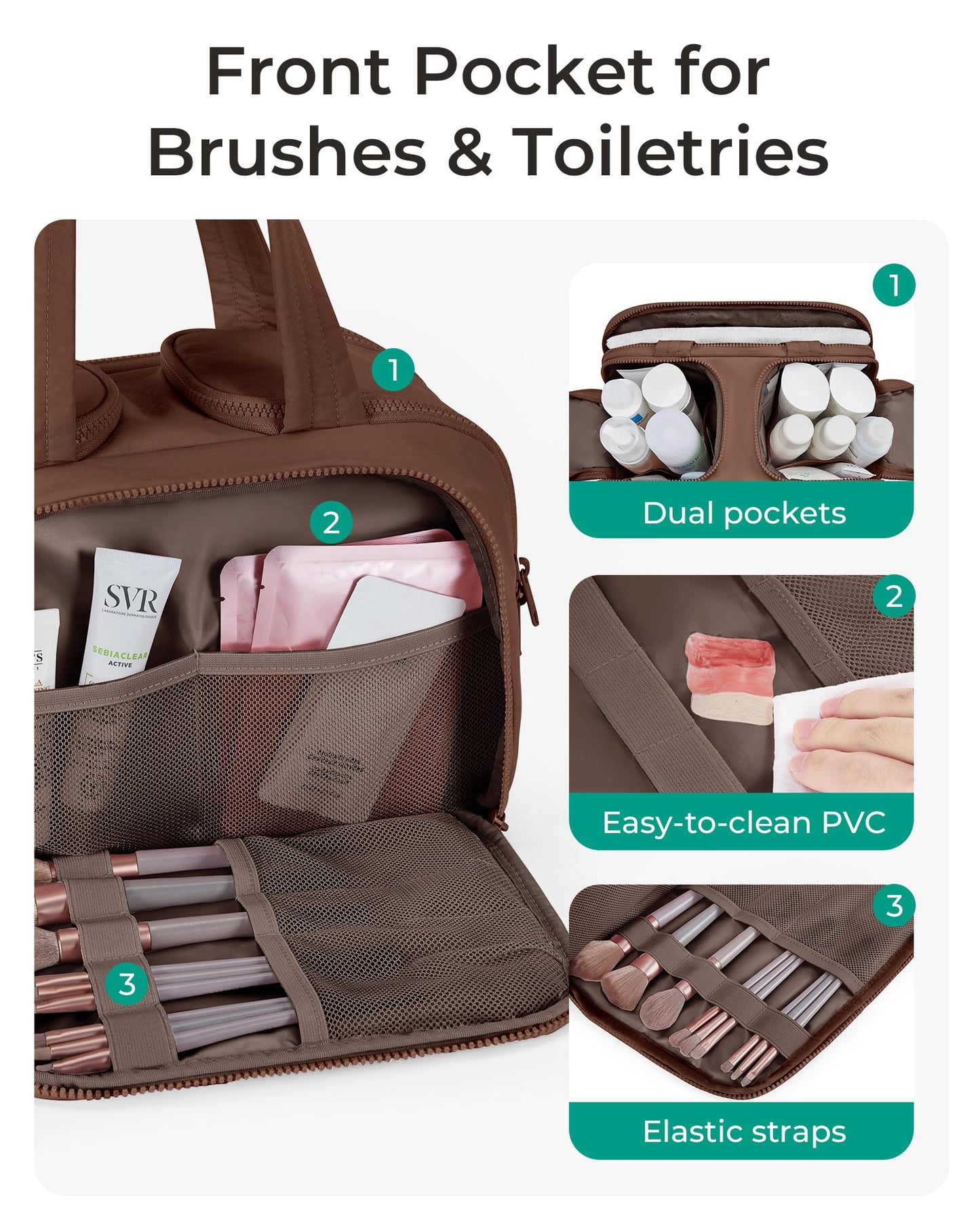 BAGSMART Travel Toiletry Bag, Puffy Toiletry Bag for Women, Wide-open toiletry bags for traveling, Large Travel Cosmetic Makeup Bag Organizer for Accessories,Toiletrie (Coffee Brown)