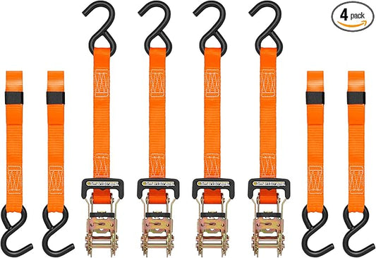SMARTSTRAPS 10-Foot Ratchet Straps (4pk) – 3,000 lbs Break Strength – 1,000 lbs Safe Work Load Haul Heavier Loads Like Motorcycles, Boats and Large Appliances – Heavy-Duty Padded Tie-Downs, ORANGE (149)