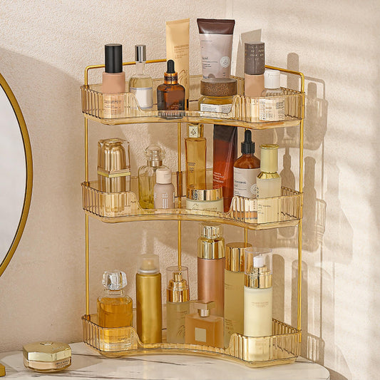 Aveniee Corner Bathroom Counter Organizer, Bathroom Countertop Shelf Makeup Organizer for Vanity Perfume Tray for Corner Storage (3 Tiers, Gold)