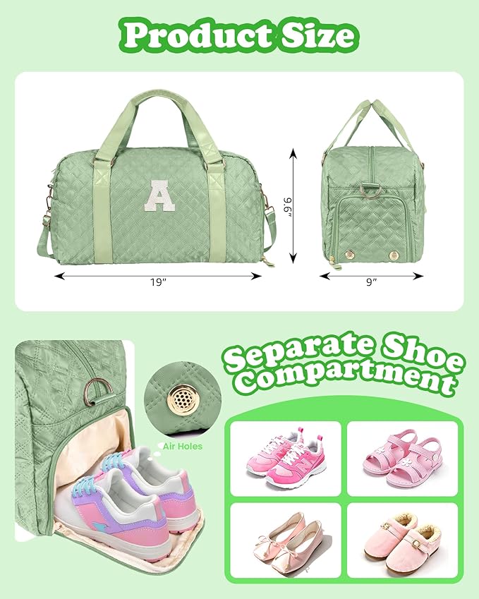 Initial Duffle Bag for Travel Women Girls Gift: Personalized Weekender bags, Dance Cheer bag Sports for Girl, Kid Gymnastics Bags, Birthday Gifts for Women Girls Kids Teens Mom Teacher