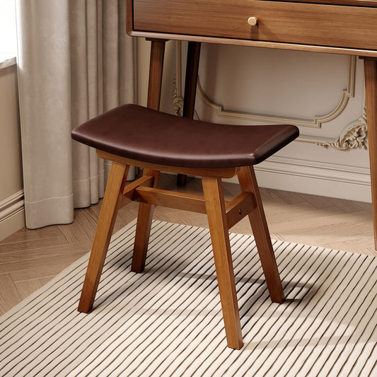 IUNVR Solid Wood Vanity Stool Chair with Leather Cushion, Comfortable Makeup Vanity Stool, Small Stool for Vanity Use, Backless Vanity Chair, Compact Makeup Chair for Bedroom & Study