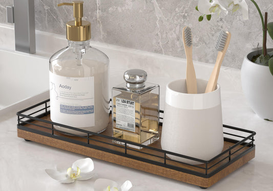 Acacia Wood Bathroom Vanity Tray, 11" L Small Countertop Tray for Dresser, Table, Kitchen Counter, Coffee Bar