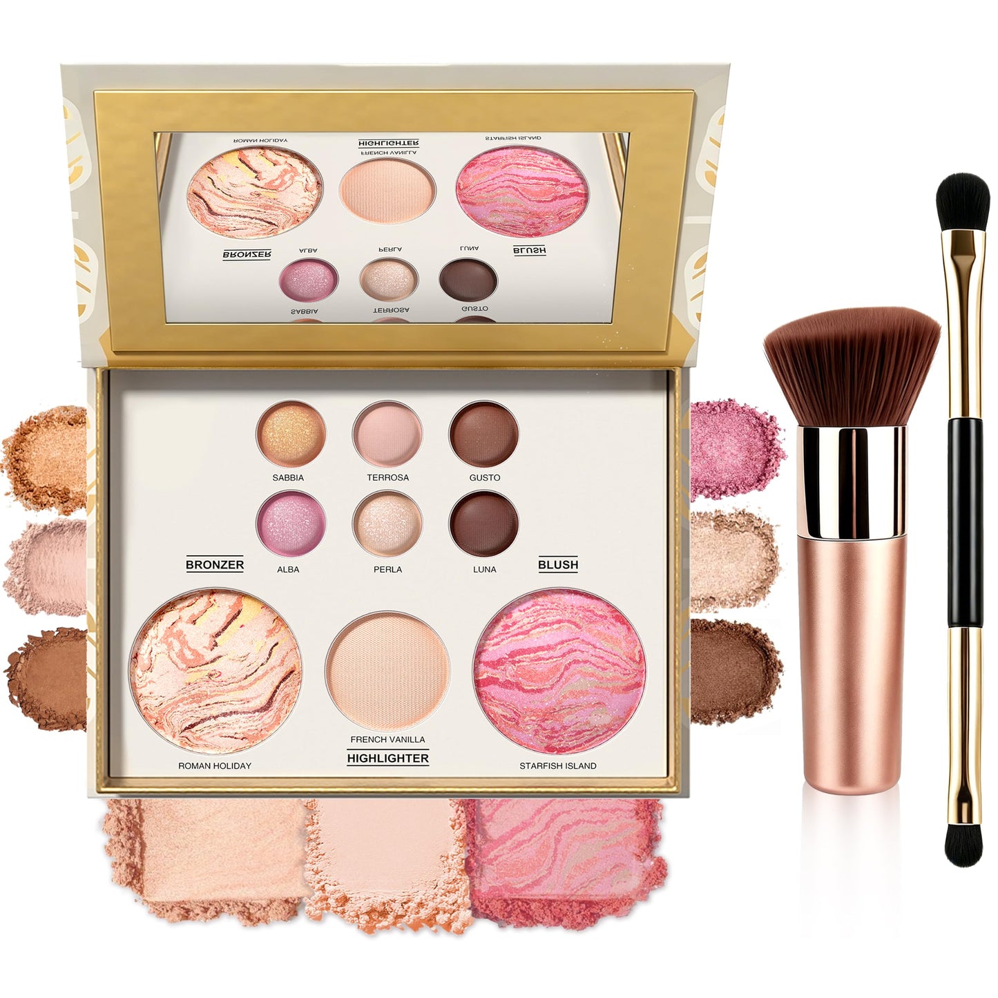 All in One Baked Makeup Face Palette, Neutral Eyeshadow Palette，Includes Blush, Bronzer Powder, Highlighter Makeup, Eye Shadow for Older Women, Shimmer & Matte, Buildable Pigmented, Travel Makeup Kit