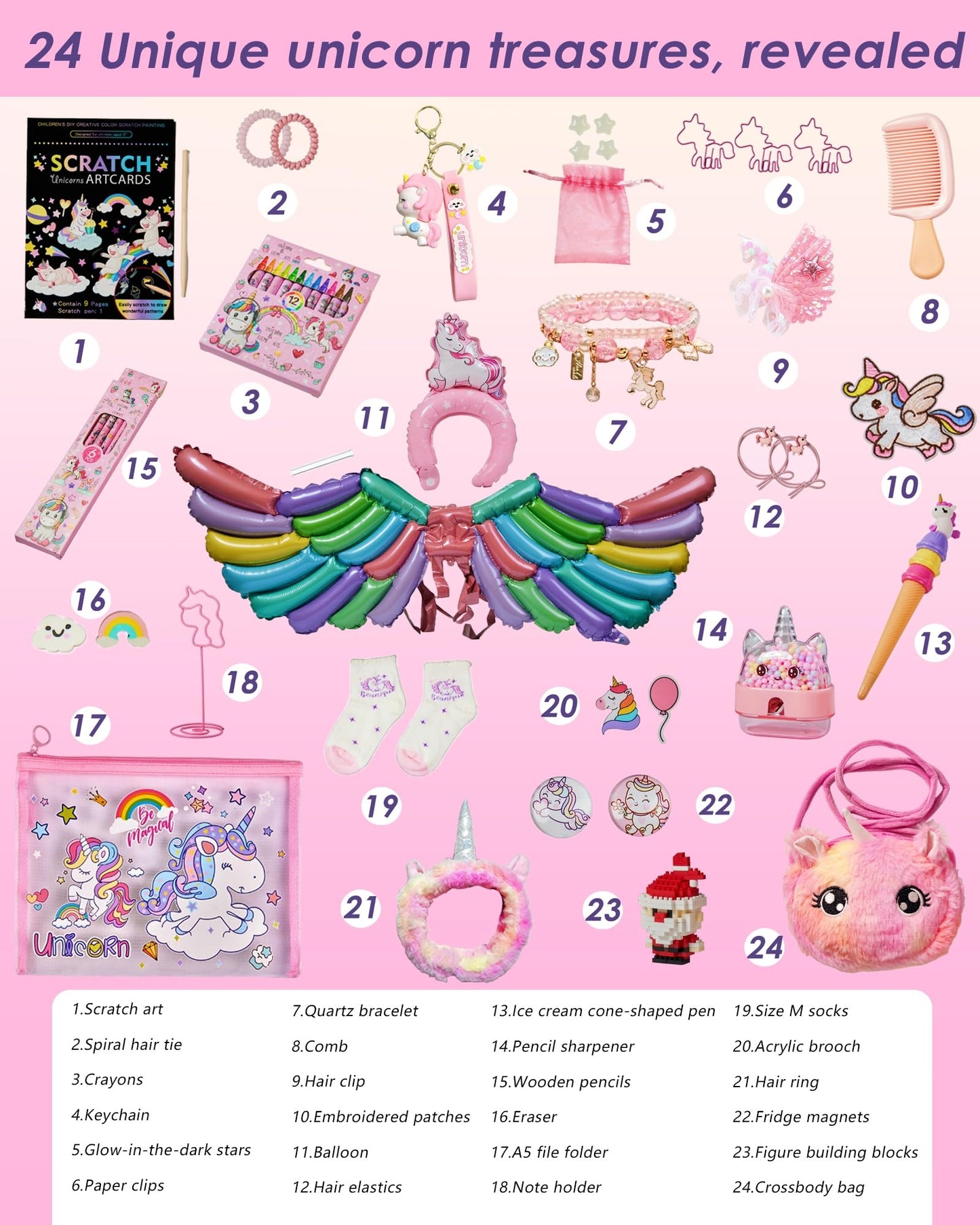 Advent Calendar 2025 for Girls, 24-Day Fantasy Unicorn Christmas Countdown Calendar, Perfect Holiday Gift Suitable for Girls Aged 3-9, Includes Accessories, Stationery