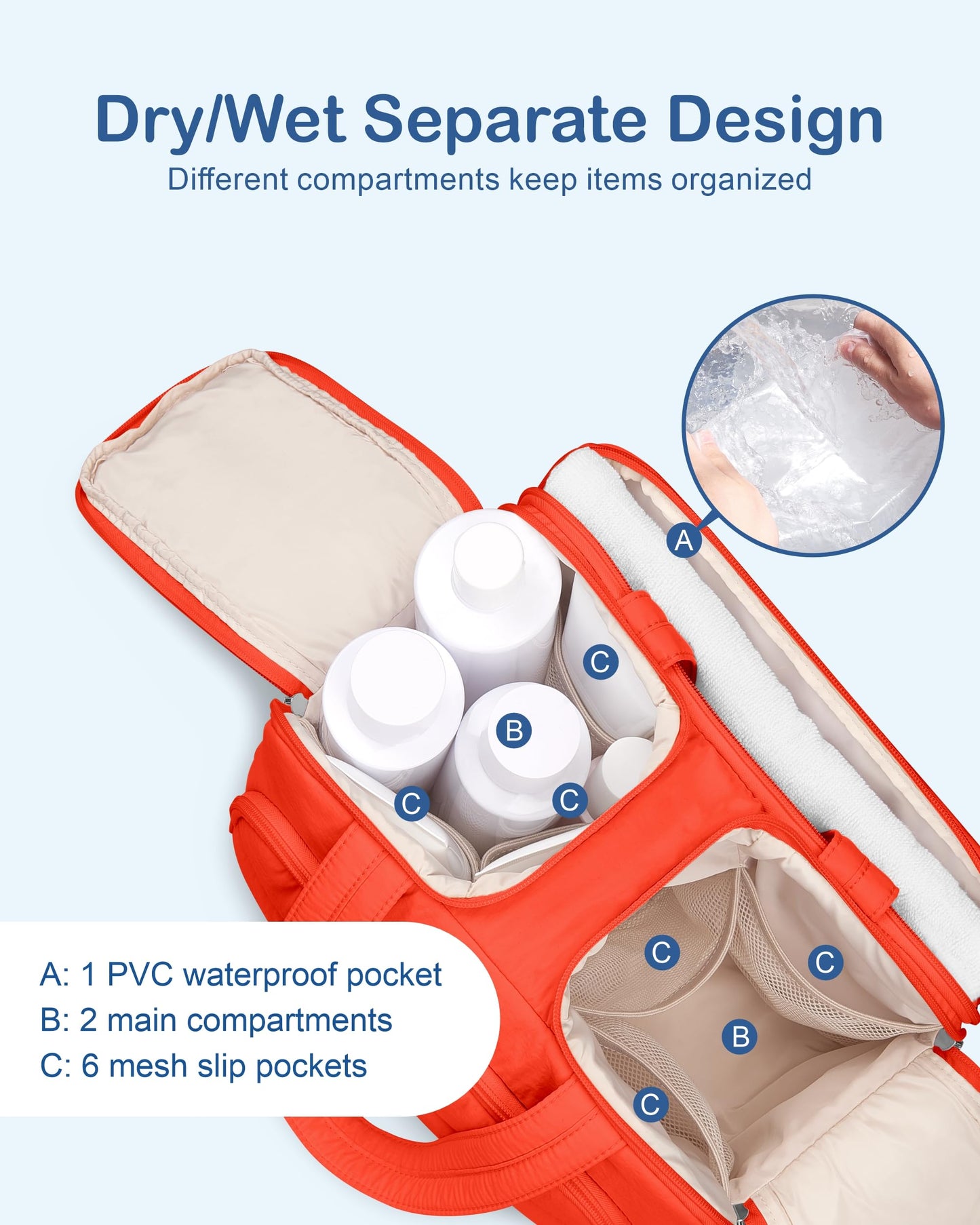 TOPDesign Travel Toiletry Bag for Women, Puffer Large Toiletry Bag, Lightweight Cosmetic Makeup Organizer with Handle for Traveling, Accessories, Essentials, Toiletries (Red Orange)