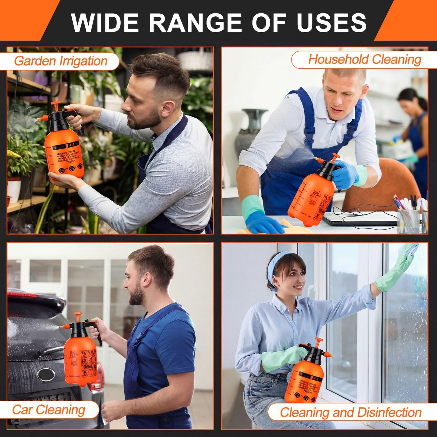 Acellegic 2 Set Handheld Pump Sprayer 2l Garden Pump Sprayers Adjustable Water Spray Bottles with Steel Nozzle Extended Rod for Plant Mist Watering Spraying Fertilizing Cleaning