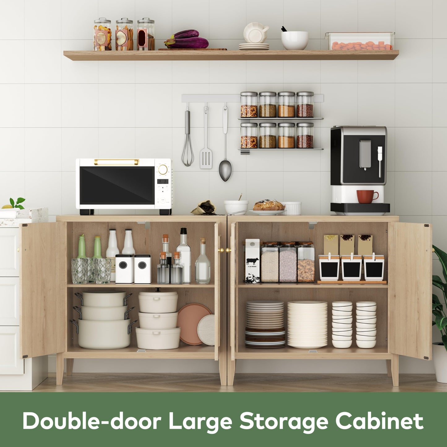 VDNEND Floor Sideboard Buffet Cabinets with Adjusable Shelves, Farmhouse 2 Doors Storage Cabinet for Kitchen, Bathroom, Living Room, Coffee Bar, Office, Entryway Organizer - (White-Oak)