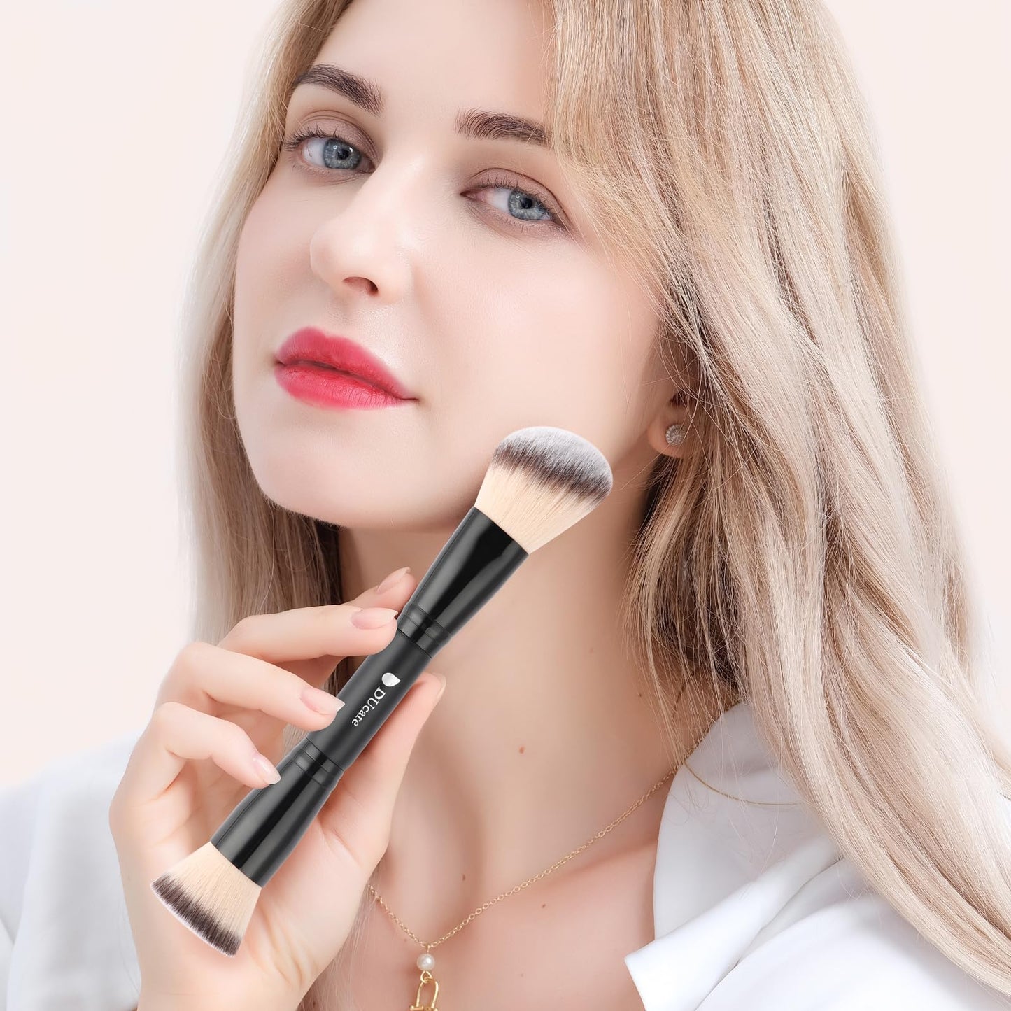 DUcare Foundation Makeup Brushes, 2Pcs Premium Dual-Ended Makeup Brush Foundation, Powder, Buffer & Contour Brushes for Liquid, Cream, Powder, Blending Face Brush, Fit for Home, Travel & Gifting