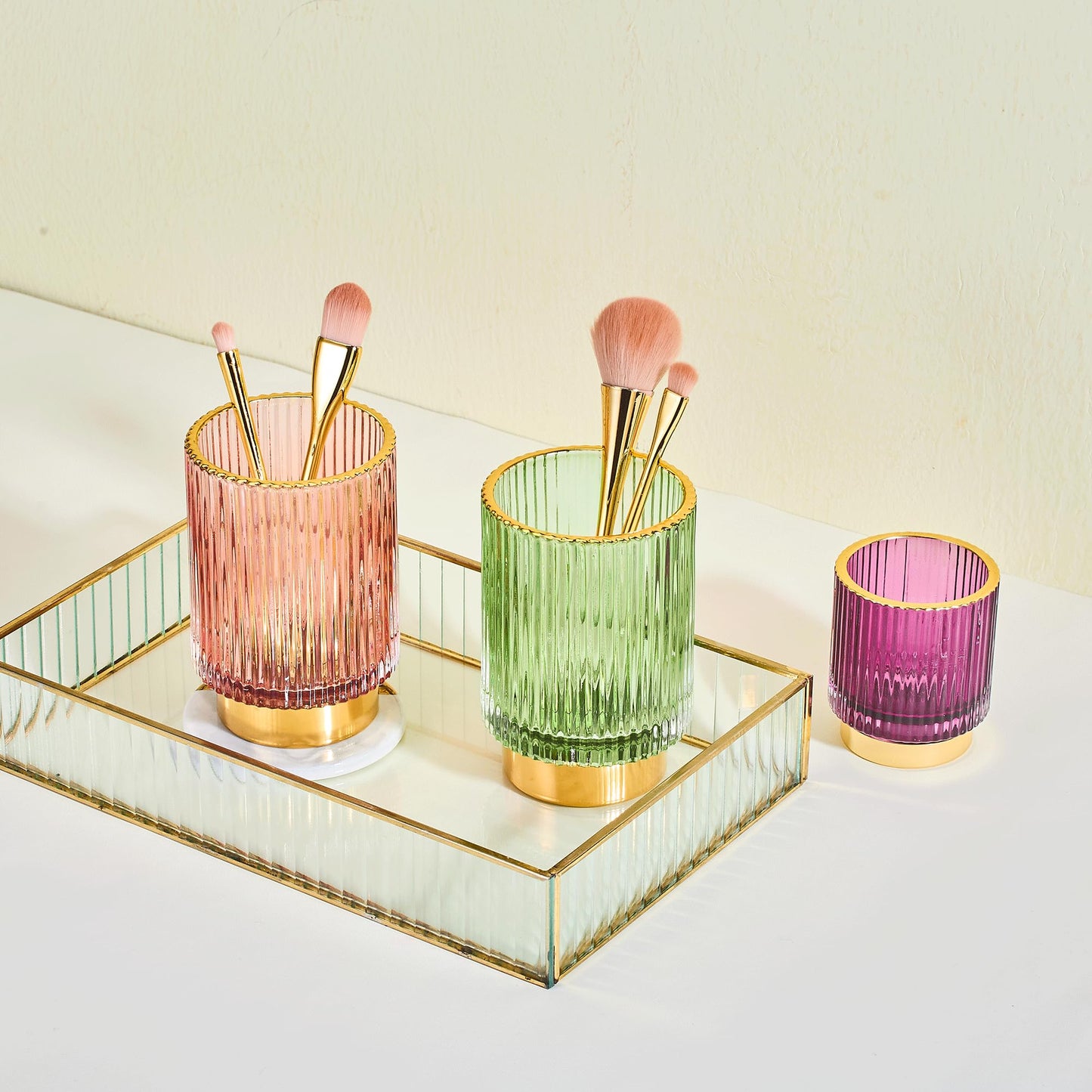 LEICURACE Makeup Brush Holder Organizer,Toothbrush Holders,Desk Pen Pencil Holder,Multifunctional Vintage Glass Brush Cup(A3-22-US)