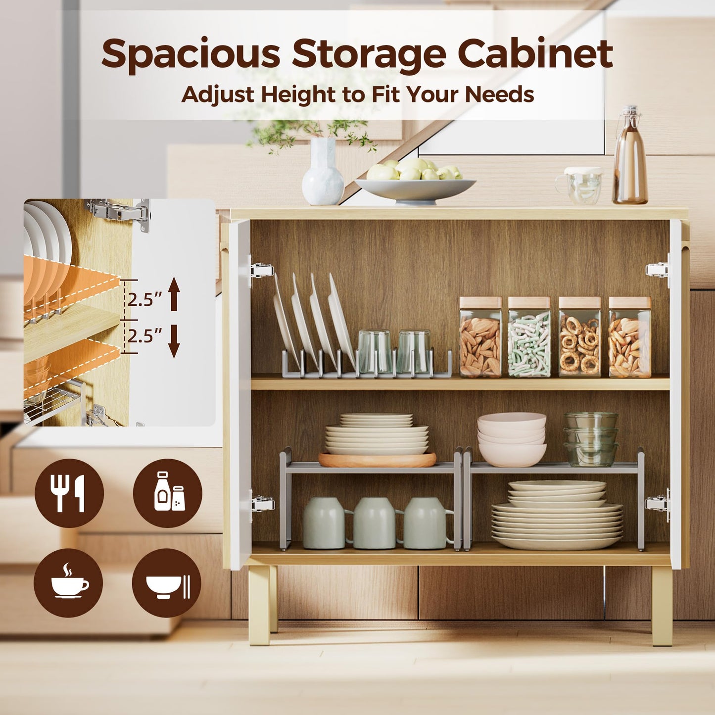 Scoctcoc 30 inch Sideboard Buffet Cabinet, Modern Credenza with 2 Doors & Adjustable Shelf, Small Coffee Bar Storage for Kitchen, Entryway