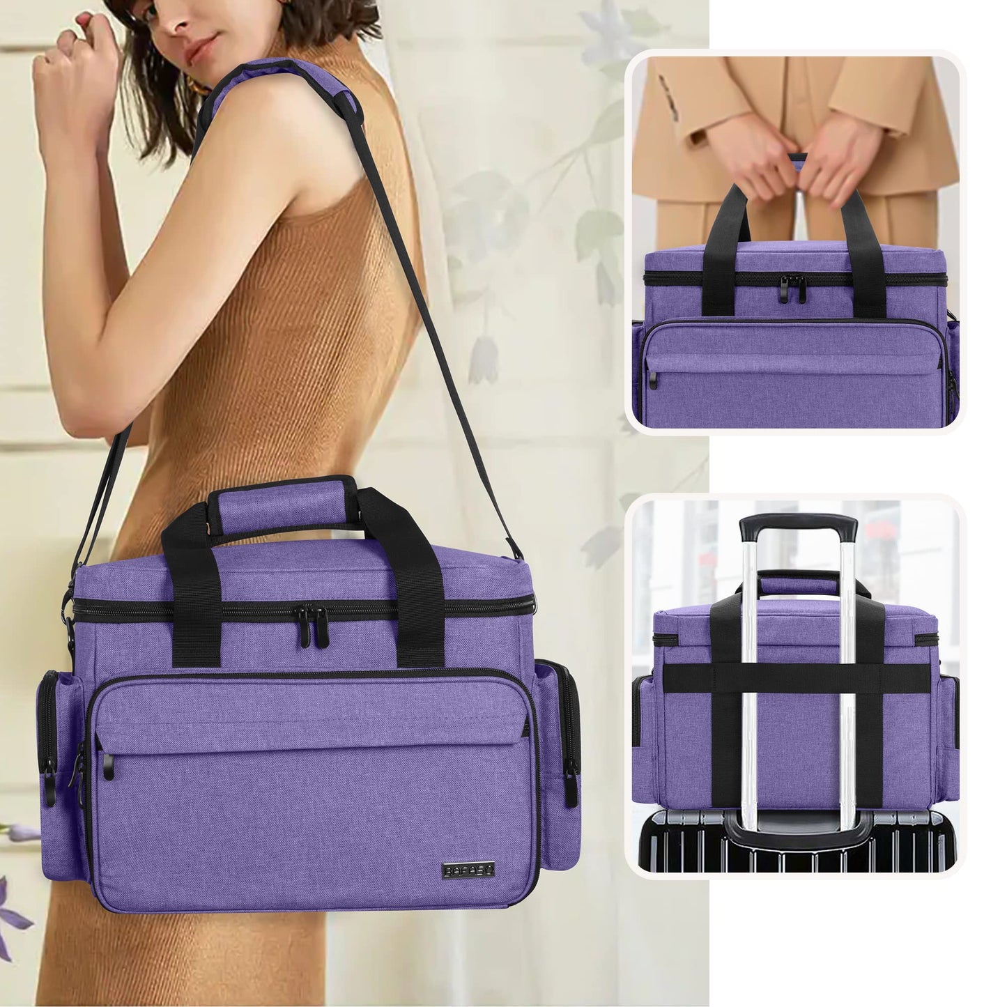 BAFASO Large Makeup Bag with 2 Removable Pouches and Detachable Dividers, Multifunctional Toiletry Bag Cosmetic Bag to Keep Makeup and Hair Supplies (Patent Pending), Purple