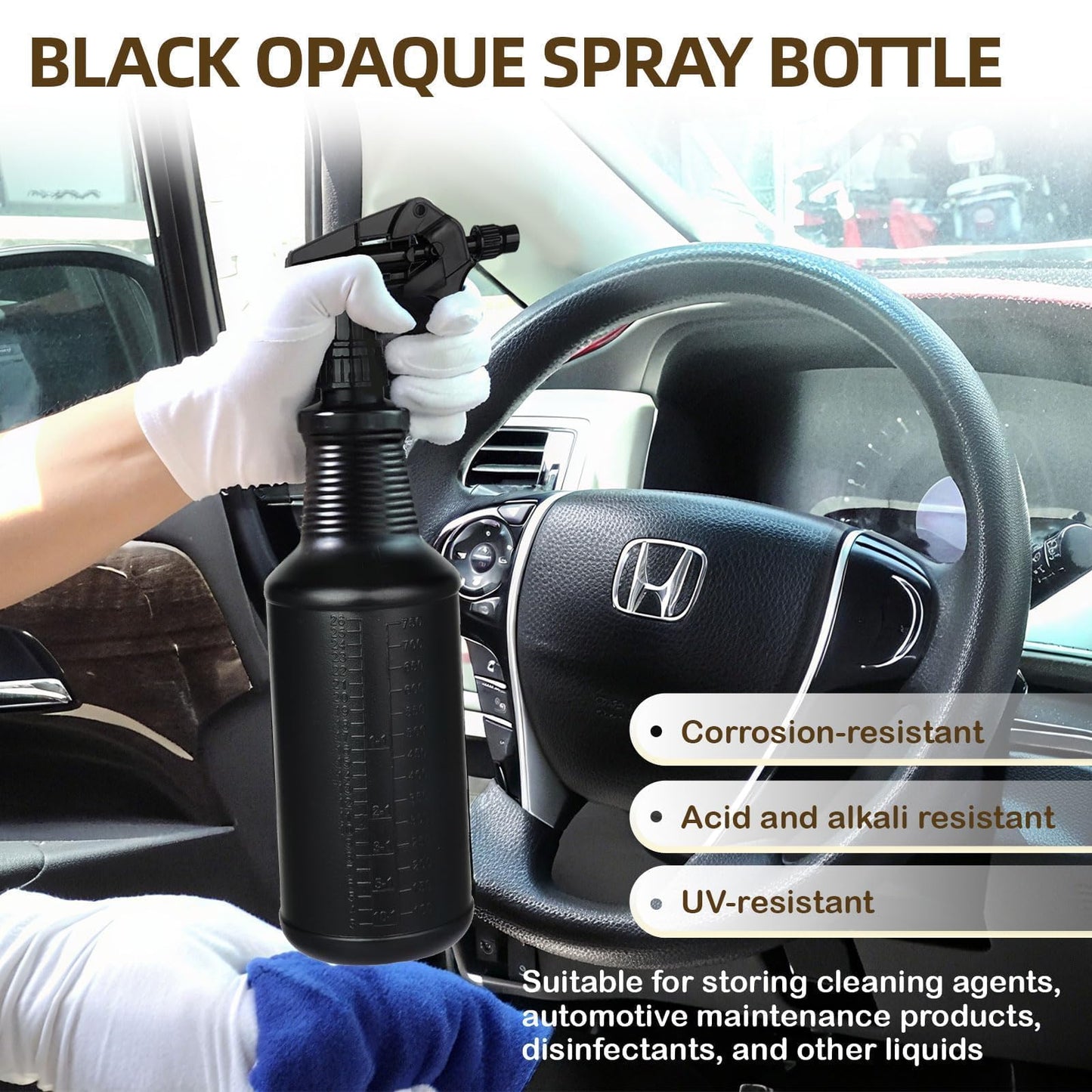 FIMXSD 3-Pack Black Spray Bottles 34oz Opaque Heavy Duty Sprayer with Adjustable Nozzle, Leak-resistant Dark Spray Bottle for Cleaning, Garden, Plants, Hair, Pets