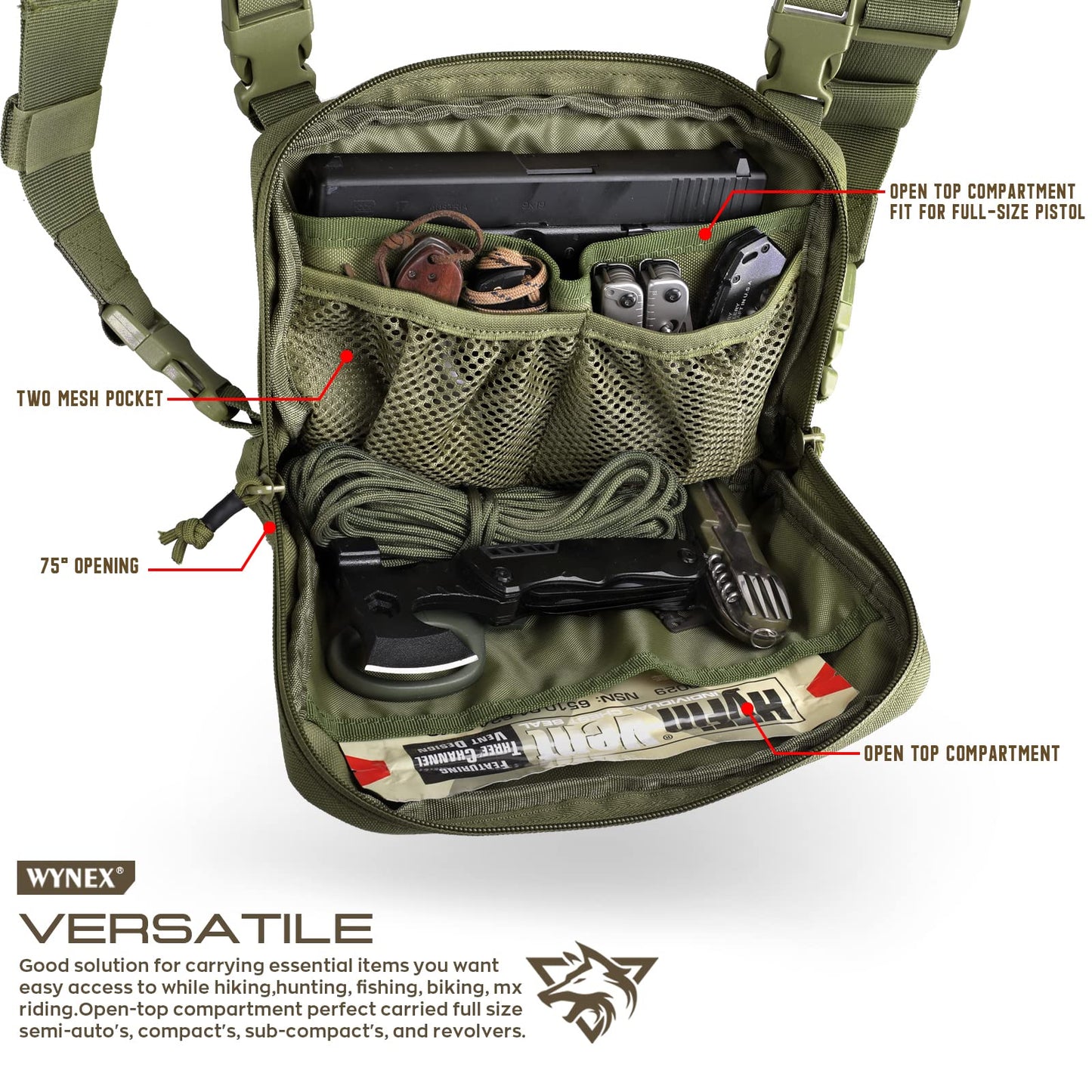 WYNEX Tactical Chest Bag for Men, Molle Chest Rig Pack with Laser Cut Design, Outdoor Chest Pack for Hunting Hiking Running