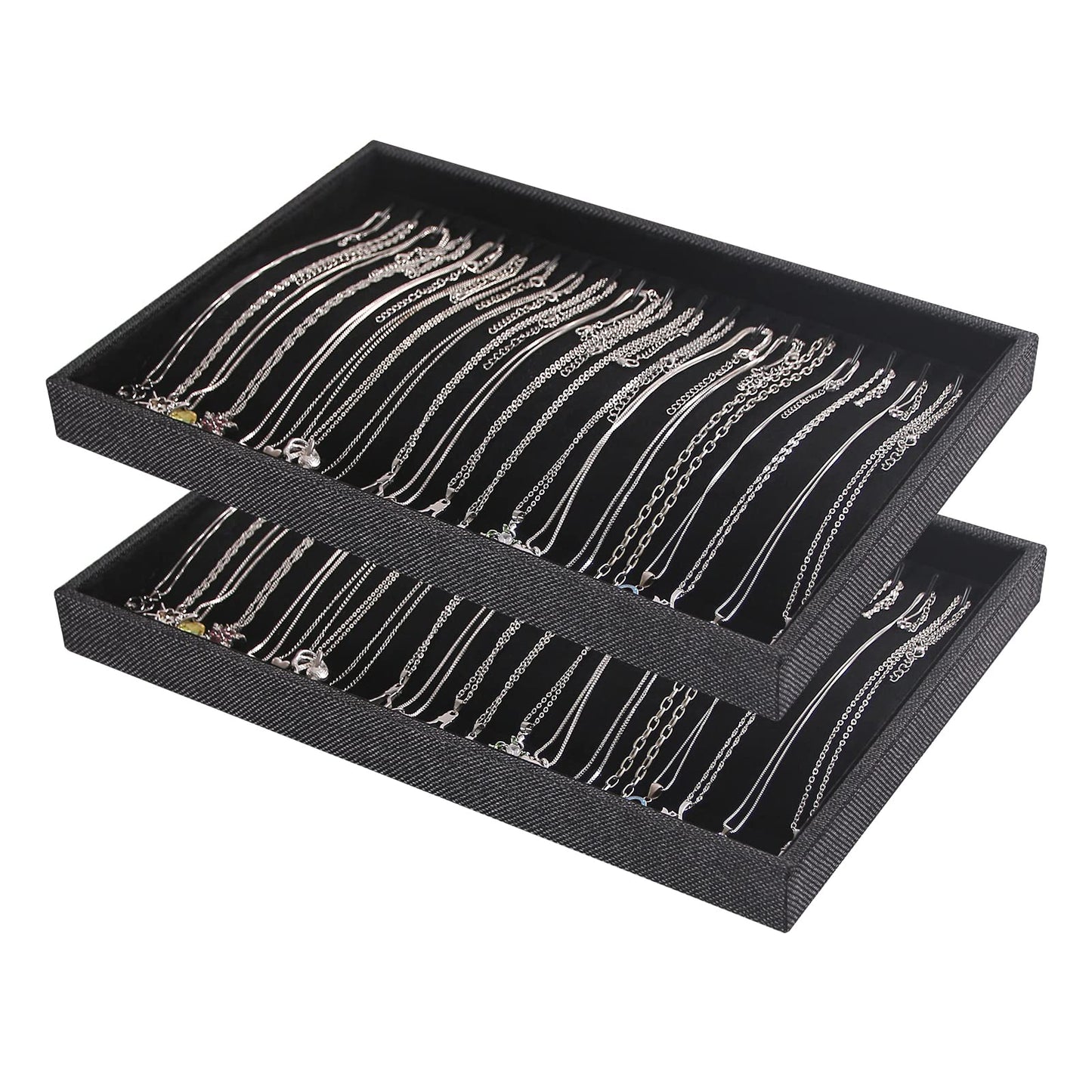 Julysky 2 Pcs/set Stackable Jewelry Organizer Trays，Necklace Tray+Necklace Tray, Jewelry Displays for Selling,Black