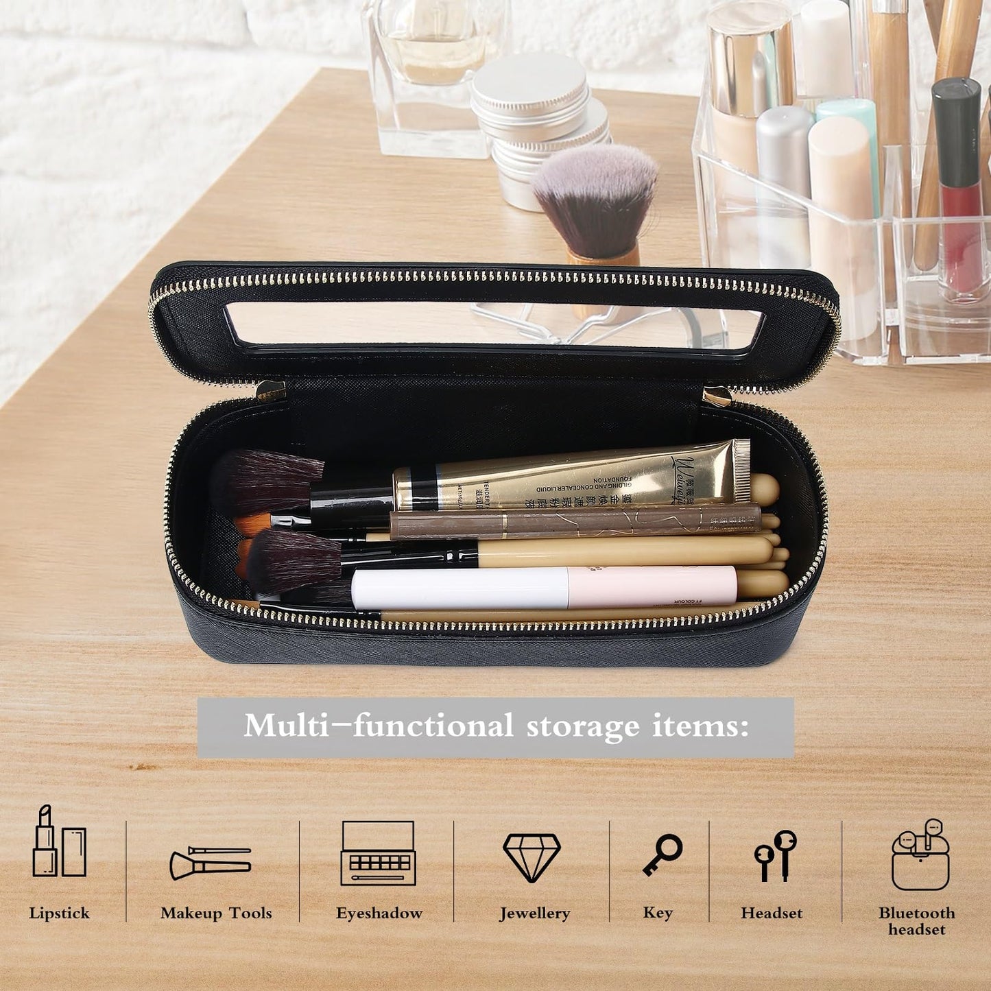 Pinkmik Makeup Brush Case, Black, SLIM