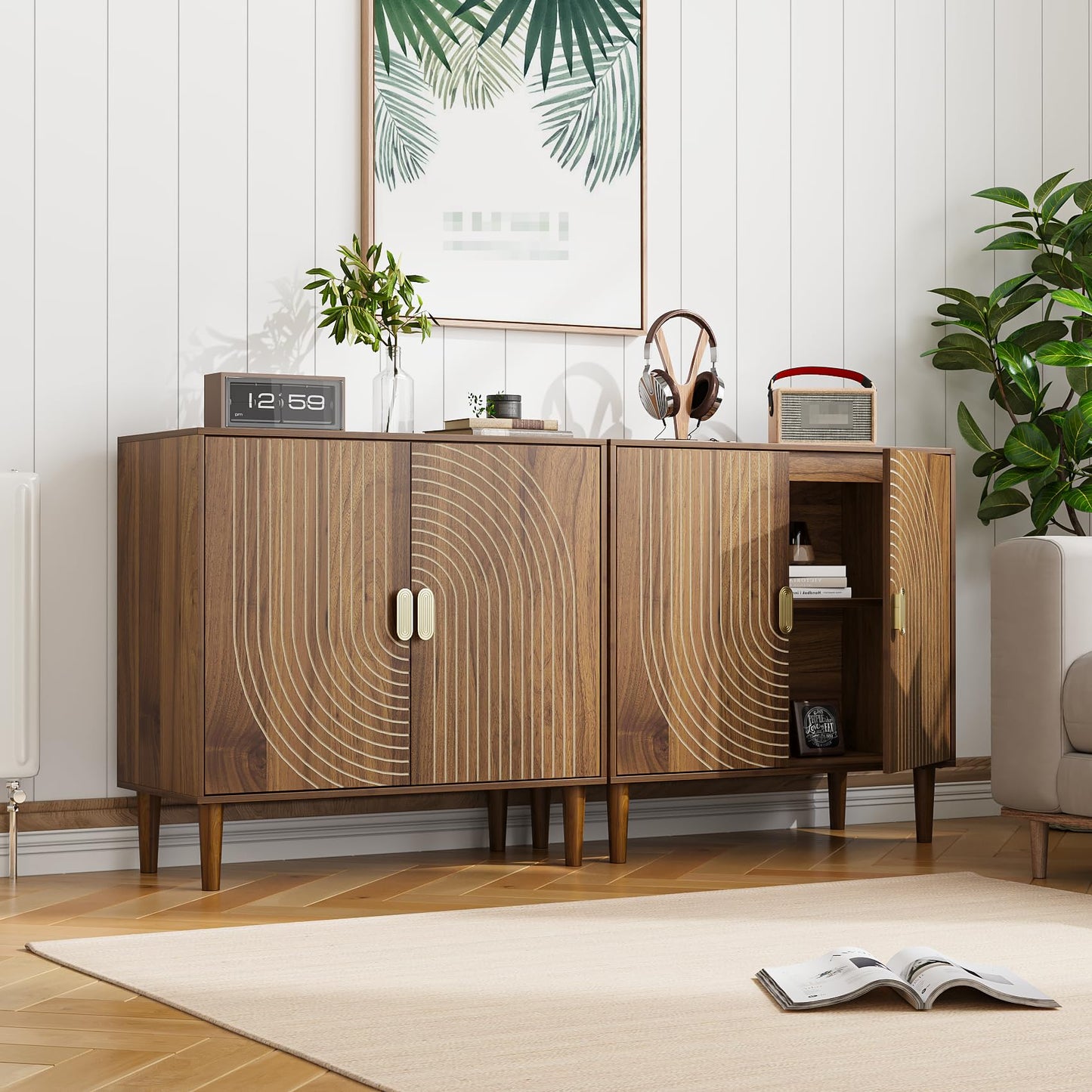 Mino Kesper Sideboard Buffet Cabinet with Storage,Sideboard Buffet with Doors and Adjustable Shelf,Wooden Storage Cabinet, 31.3”W x 15.0”D x 30.6”H (Walnut)
