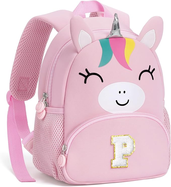 YOOLIFE Birthday Gifts for Toddler - Small Backpack for Kids, Pink Initial Backpack for Toddler Kid Daughter | 2-5 Year Old Birthday Gift Pink P